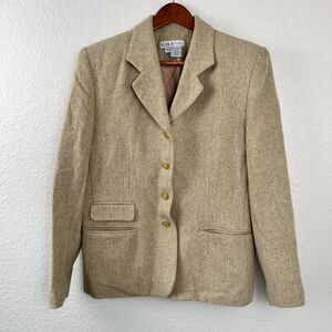 Vintage Chaus Womens 100% Lambswool Neutral Casual Brown Blazer 12